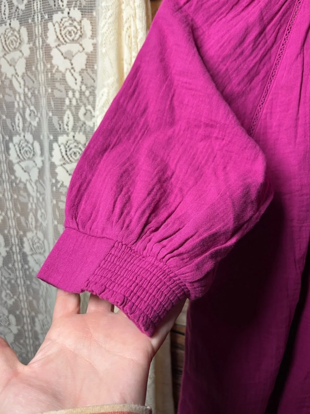 Boden Magenta V-Neck Peasant Blouse (215)